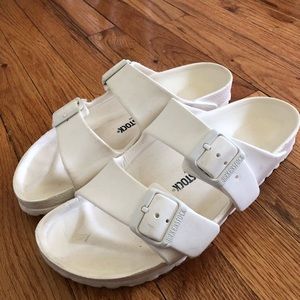 White Birkenstock’s Poolside